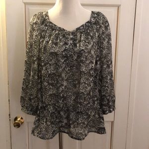 Women’s XL Liz Claiborne Sheer Blouse Black White